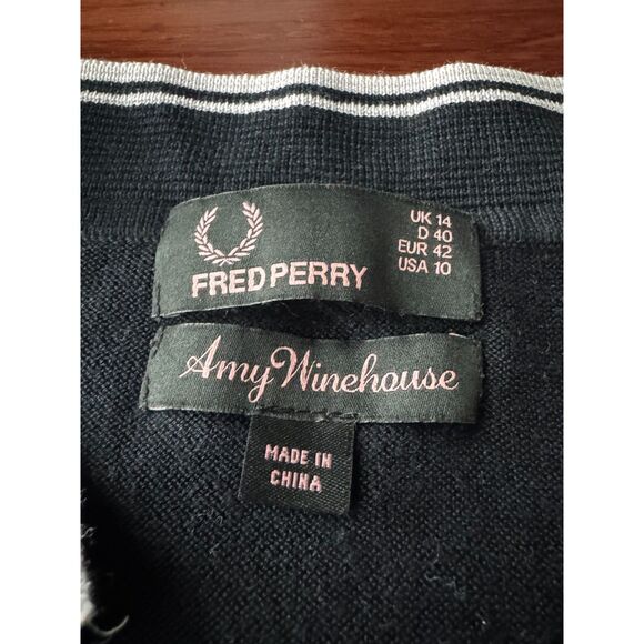 Fred Perry Tops - Fred Perry x Amy Winehouse Collab Knit Polo Cardigan Black Pink Trim Sz 10/UK14